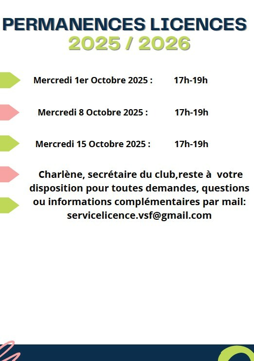 Licences 2025-2026 : Permanences d'octobre